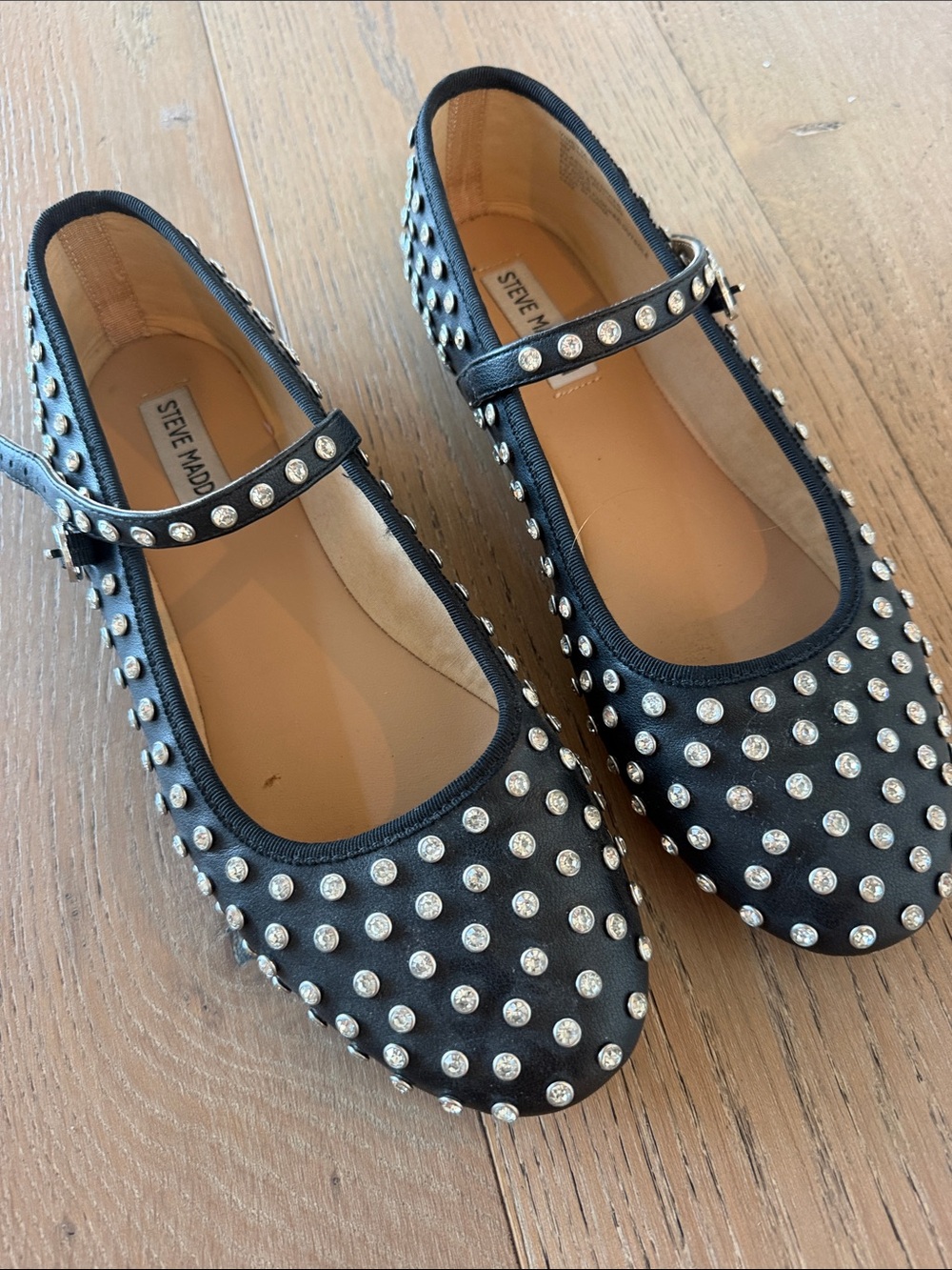 Steve Madden Black Crystal Studded Mary Jane Flat Shoes size 9